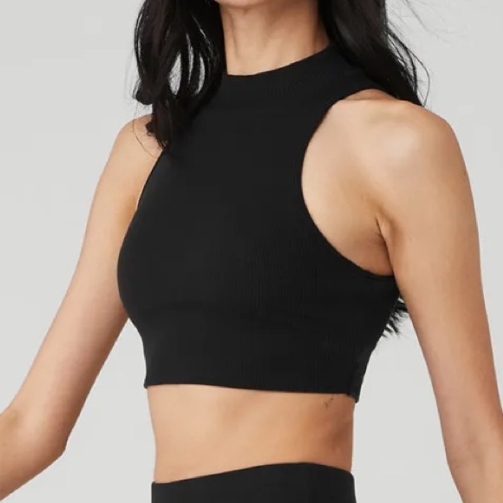 ALO Yoga Black Goddess Rib Cropped Dynamite Tank